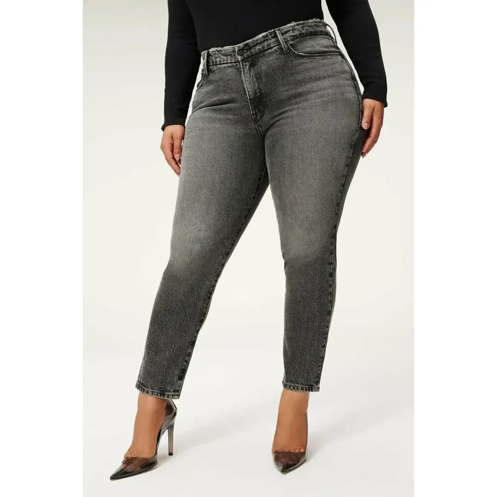 Good American Good Classic Low Waist Fray Black Gray Ankle Jeans womens 20 new - Picture 5 of 16
